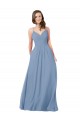 Boutique Bleu poussiéreux Trapèze Col V Mousseline Longue Robes demoiselle d'honneur