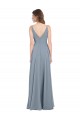 Boutique Bleu poussiéreux Trapèze Col V Mousseline Longue Robes demoiselle d'honneur