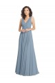 Boutique Bleu poussiéreux Trapèze Col V Mousseline Longue Robes demoiselle d'honneur