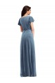 Boutique Bleu poussiéreux Trapèze Col V Velours Stretch Longue Robes demoiselle d'honneur / Robes de bal