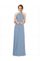 Boutique Bleu poussiéreux Trapèze Licou Col Haut Mousseline Longue Robes demoiselle d'honneur