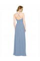 Boutique Bleu poussiéreux Trapèze Licou Col Haut Mousseline Longue Robes demoiselle d'honneur