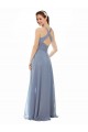 Boutique Bleu poussiéreux Trapèze Licou Col Haut Mousseline Longue Robes demoiselle d'honneur