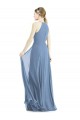 Boutique Bleu poussiéreux Trapèze Licou Mousseline Longue Robes demoiselle d'honneur