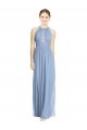 Boutique Bleu poussiéreux Trapèze Licou Mousseline Longue Robes demoiselle d'honneur