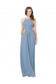 Boutique Bleu poussiéreux Trapèze Licou Mousseline Longue Robes demoiselle d'honneur