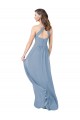 Boutique Bleu poussiéreux Trapèze Licou Mousseline Longue Robes demoiselle d'honneur