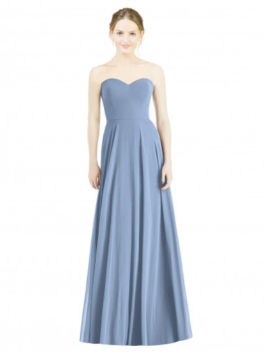 Boutique Bleu poussiéreux Trapèze Mousseline Longue Robes demoiselle d'honneur