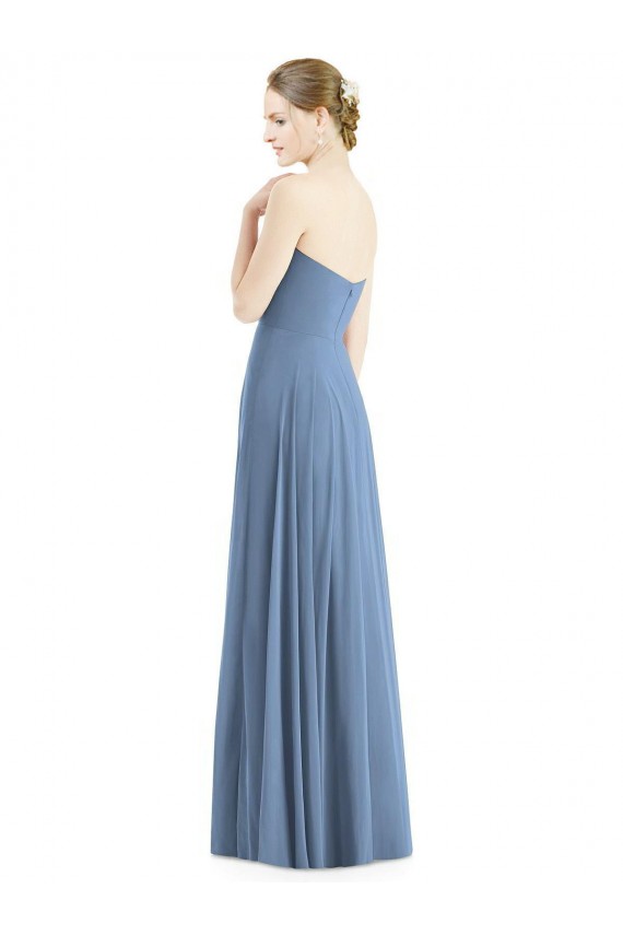 Boutique Bleu poussiéreux Trapèze Mousseline Longue Robes demoiselle d'honneur
