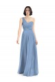 Boutique Bleu poussiéreux Trapèze Mousseline Longue Robes demoiselle d'honneur