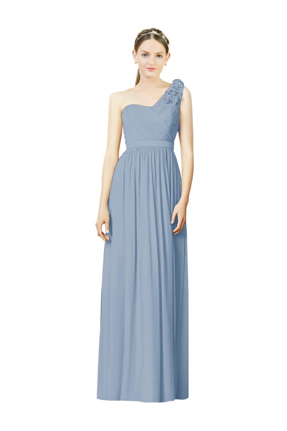 Boutique Bleu poussiéreux Trapèze Mousseline Longue Robes demoiselle d'honneur