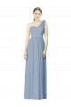 Boutique Bleu poussiéreux Trapèze Mousseline Longue Robes demoiselle d'honneur