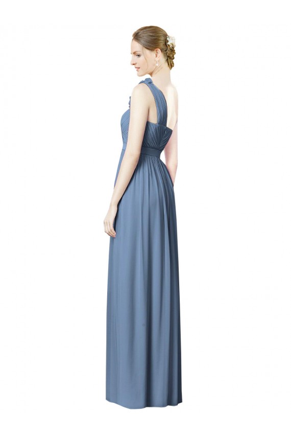 Boutique Bleu poussiéreux Trapèze Mousseline Longue Robes demoiselle d'honneur