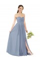 Boutique Bleu poussiéreux Trapèze Mousseline Longue Robes demoiselle d'honneur