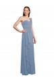 Boutique Bleu poussiéreux Trapèze Mousseline Longue Robes demoiselle d'honneur