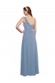 Boutique Bleu poussiéreux Trapèze Mousseline Longue Robes demoiselle d'honneur
