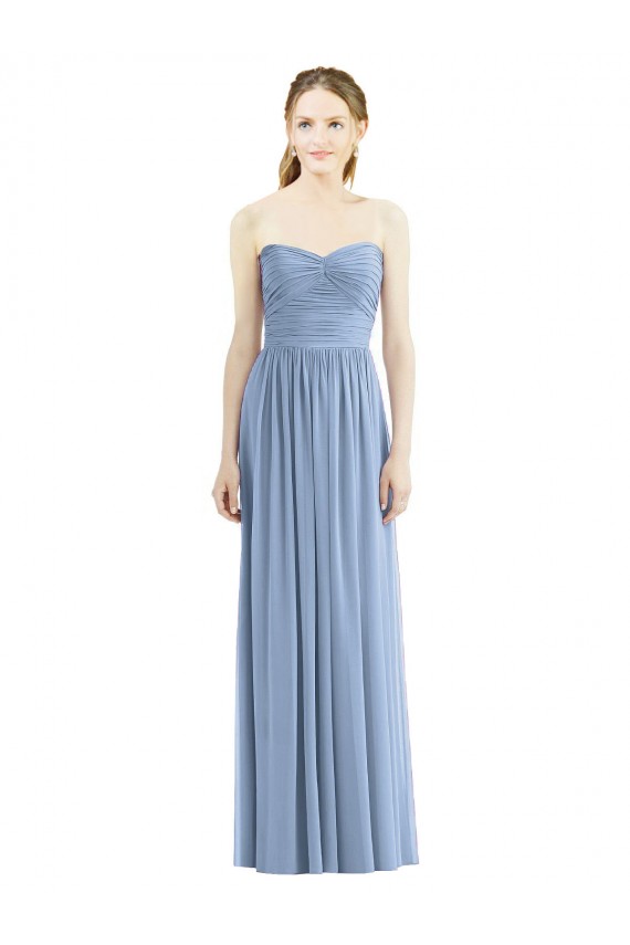 Boutique Bleu poussiéreux Trapèze Sans bretelle Mousseline Longue Robes demoiselle d'honneur