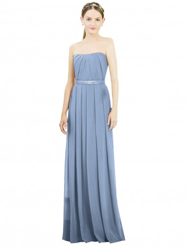 Boutique Bleu poussiéreux Trapèze Sans bretelle Mousseline Longue Robes demoiselle d'honneur