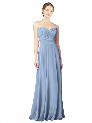 Boutique Bleu poussiéreux Trapèze Sans bretelle Mousseline Longue Robes demoiselle d'honneur