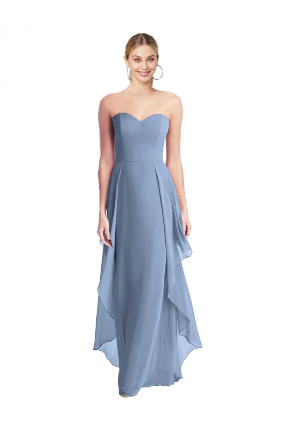 Boutique Bleu poussiéreux Trapèze Sans bretelle Mousseline Longue Robes demoiselle d'honneur