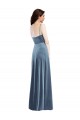 Boutique Bleu poussiéreux Trapèze Velours Stretch Longue Robes demoiselle d'honneur / Robes de bal