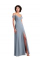 Boutique Bleu poussiéreux Trapèze Épaule Dénudée Bretelles spaghetti Mousseline Longue Robes demoiselle d'honneur