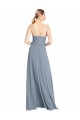 Boutique Bleu poussiéreux Trapèze Épaule Dénudée Bretelles spaghetti Mousseline Longue Robes demoiselle d'honneur