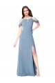 Boutique Bleu poussiéreux Trapèze Épaule Dénudée Mousseline Longue Robes demoiselle d'honneur