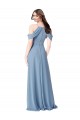 Boutique Bleu poussiéreux Trapèze Épaule Dénudée Mousseline Longue Robes demoiselle d'honneur