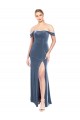 Boutique Bleu poussiéreux Trapèze Épaule Dénudée Sans bretelle Velours Stretch Longue Robes demoiselle d'honneur / Robes de bal