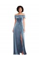 Boutique Bleu poussiéreux Trapèze Épaule Dénudée Velours Stretch Longue Robes demoiselle d'honneur / Robes de bal