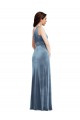 Boutique Bleu poussiéreux Trapèze Épaule Dénudée Velours Stretch Longue Robes demoiselle d'honneur / Robes de bal
