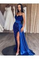 Boutique Bleu roi Fourreau Balayage train Paillettes Velours Longue Robes de bal