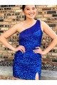 Boutique Bleu roi Fourreau Courte Paillettes Velours Courte Robes de bal