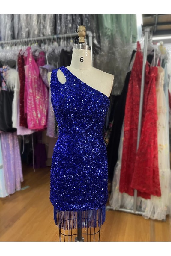 Boutique Bleu roi Fourreau Courte Paillettes Velours Courte Robes de bal