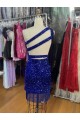 Boutique Bleu roi Fourreau Courte Paillettes Velours Courte Robes de bal