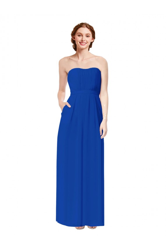 Boutique Bleu roi Fourreau Mousseline Longue Robes demoiselle d'honneur