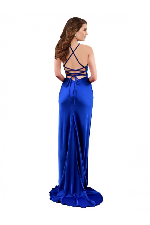Boutique Bleu roi Fourreau Satiné Soyeux Longue Formelles Robes demoiselle d'honneur / Robes de soirée / Robes de bal