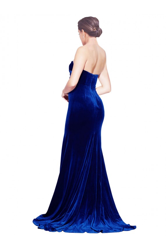 Boutique Bleu roi Sirène Sans bretelle Balayage train Velours Stretch Longue Formelles Robes demoiselle d'honneur / Robes de soirée / Robes de bal