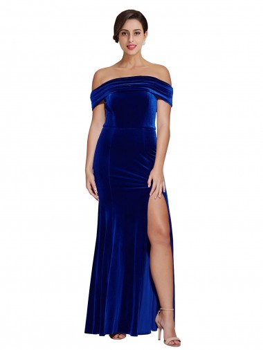 Boutique Bleu roi Sirène Épaule Dénudée Velours Stretch Longue Formelles Robes demoiselle d'honneur / Robes de soirée / Robes de bal