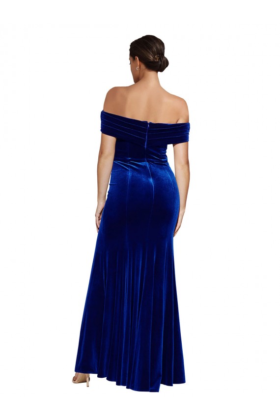 Boutique Bleu roi Sirène Épaule Dénudée Velours Stretch Longue Formelles Robes demoiselle d'honneur / Robes de soirée / Robes de bal