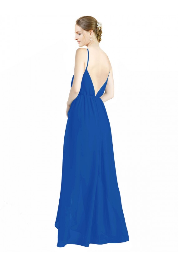 Boutique Bleu roi Trapèze Bretelles spaghetti Col V Mousseline Longue Robes demoiselle d'honneur