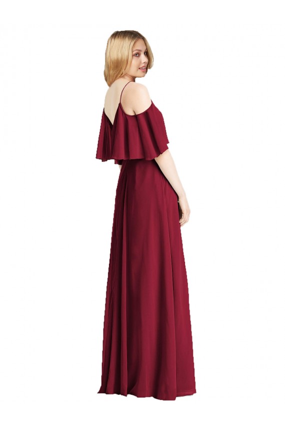 Boutique Bleu roi Trapèze Bretelles spaghetti Col V Mousseline Longue Robes demoiselle d'honneur