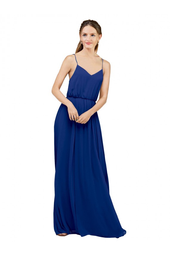Boutique Bleu roi Trapèze Bretelles spaghetti Mousseline Longue Robes demoiselle d'honneur