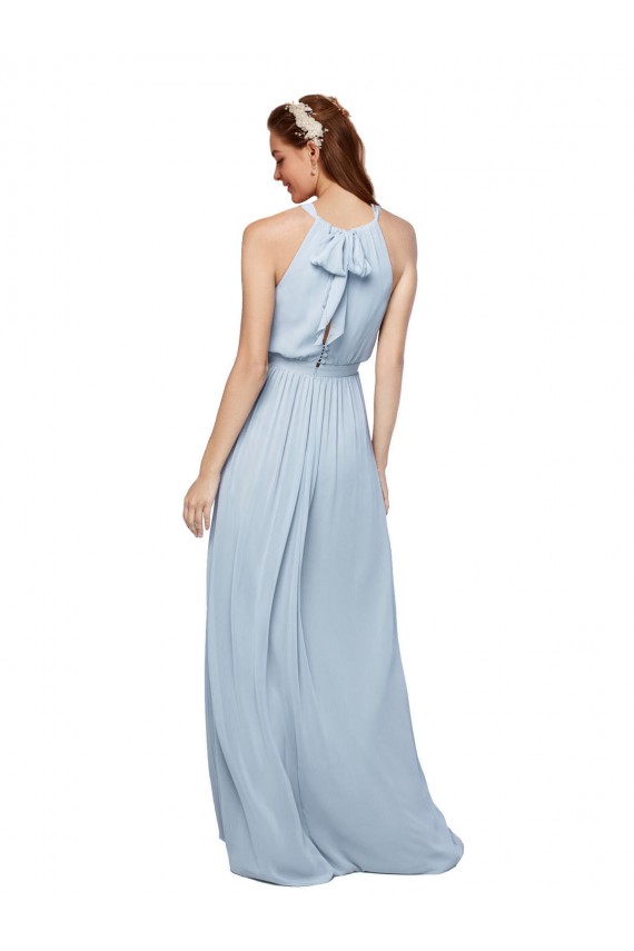 Boutique Bleu roi Trapèze Col Haut Mousseline Longue Robes demoiselle d'honneur