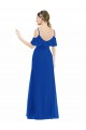 Boutique Bleu roi Trapèze Col V Mousseline Longue Asymétrique Robes demoiselle d'honneur