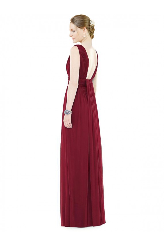 Boutique Bleu roi Trapèze Col V Mousseline Longue Robes demoiselle d'honneur