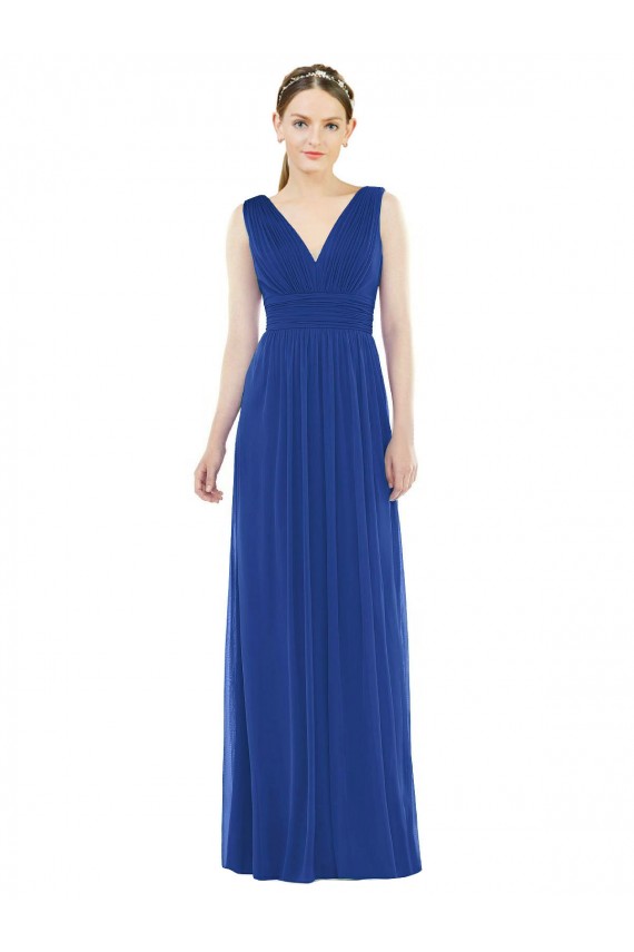 Boutique Bleu roi Trapèze Col V Mousseline Longue Robes demoiselle d'honneur