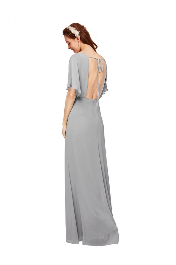 Boutique Bleu roi Trapèze Col V Mousseline Longue Robes demoiselle d'honneur