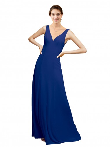 Boutique Bleu roi Trapèze Col V Mousseline Longue Robes demoiselle d'honneur